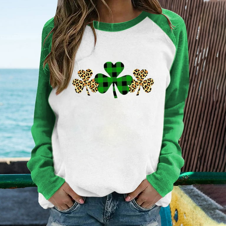 St. Patrick's Day Sweatshirts for Teen Girls Four Leaf Grass Print