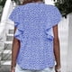 thumbnail image 3 of Blusa de manga corta con volantes, estampado floral, informal, ajustada, escote en V, manga con volantes, blusa para mujer de verano, 3 of 6