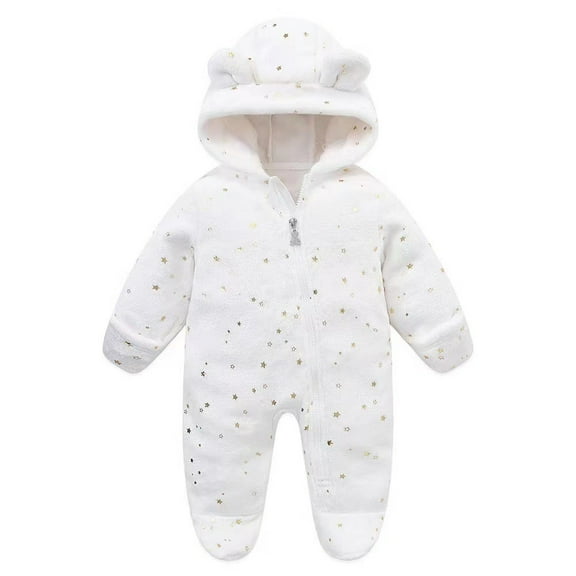 Caqnni Toddler Cute Jacket Baby Girls Boys Winter Warm Snowsuit Bear Ears Hooded Jumpsuit Down Coat Romper Padded Outwear Warm Outwear (6-12 Months,White)