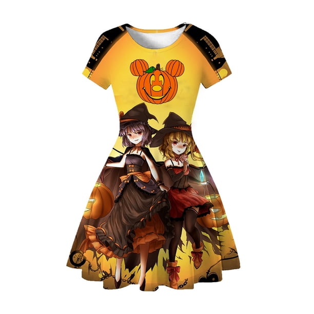 2022 nuevo vestido para niñas Halloween bruja calabaza dibujos animados impresión 3D vestidos casuales ropa para niños verano princesa carnaval fiesta disfraz 5-6T (Tag130) Gao Jinjia LED