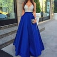 thumbnail image 3 of Rigardu Women Sleeveless V Neck Wedding Dress Elegant Party Evening Slim Maxi Dresses Blue + M, 3 of 6