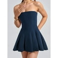 thumbnail image 4 of Women'S Sexy- Strapless Ruched Pleated Tube Mini Dress Y2K Sleeveless A Line Bodycon Short Dress Navy Blue XL, 4 of 5