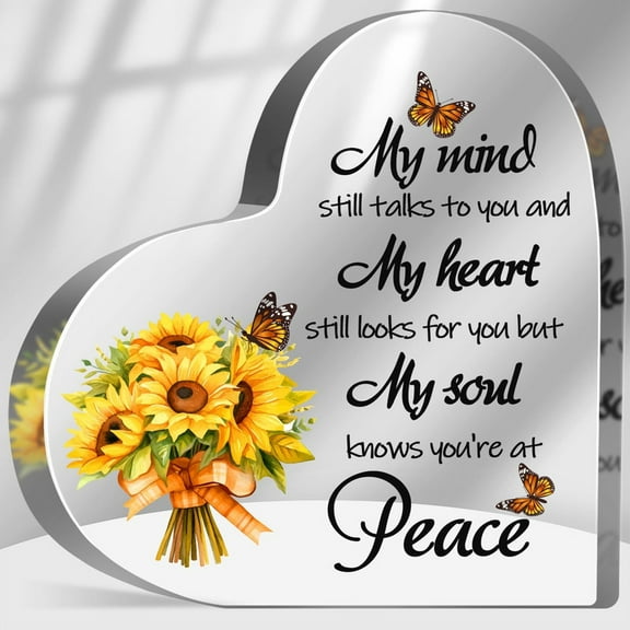 Memorial Decorative Sign - Sunflower Acrylic Keepsake For Loss Of Loved One 4X4 Inches Birthday Gifts For Women Men Office Home Patriotic Memorial Day Father'S Day