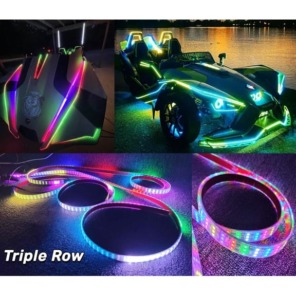 Tzvmny Lighting Factory - 3PCS 5FT 60" Triple Row CHASING Dream Color LED Light Strips For Slingshot Truck Underglow Bluetooth Remote Waterproof