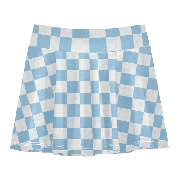 Girls' Skorts Elastic Waist Skorts with Inner Shorts Athletic Workout Shorts Skirts Light Blue and White Checkered X-Small