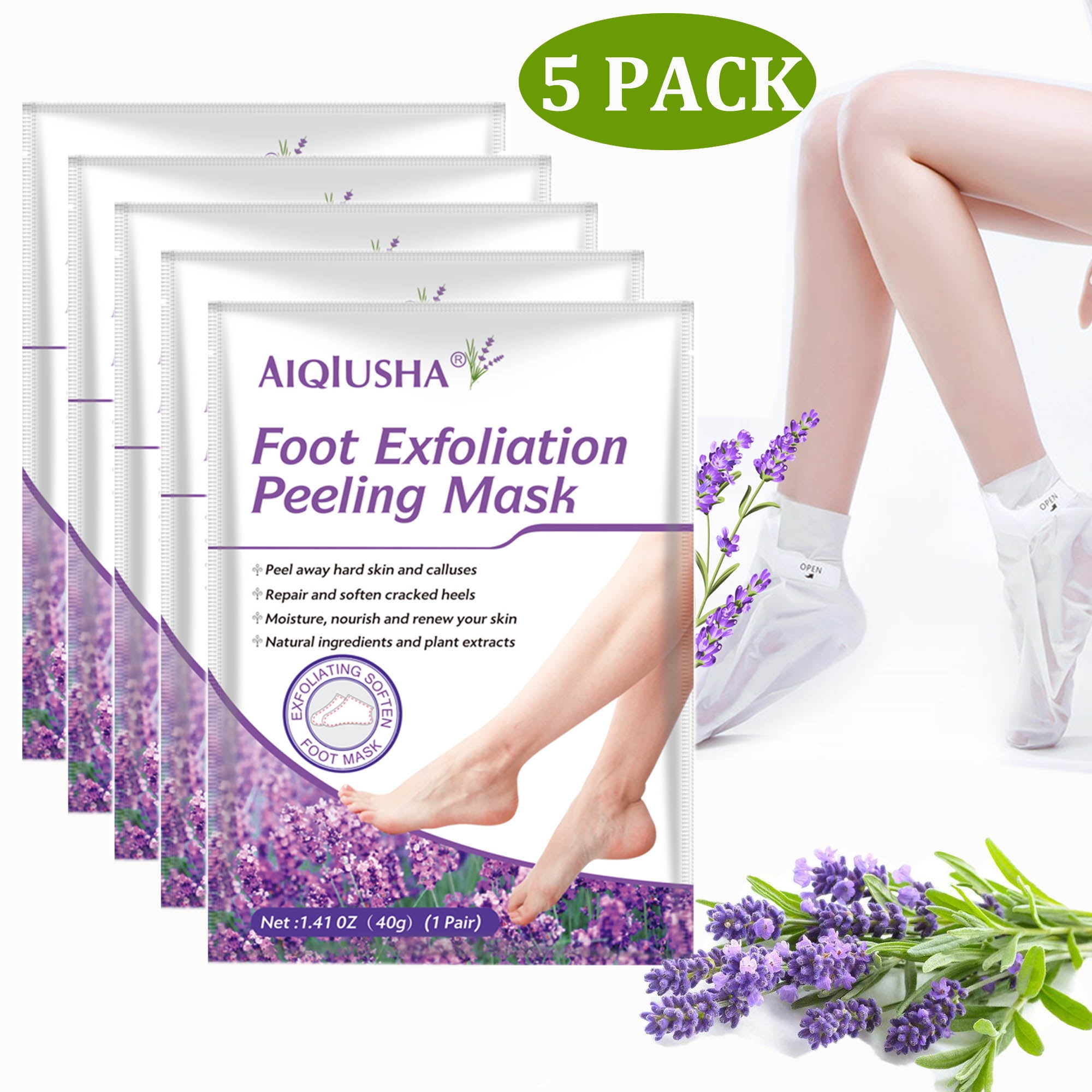 Aiqiusha Lavender Foot Peel Mask (5 PACK) for Dry Cracked Feet,Remove