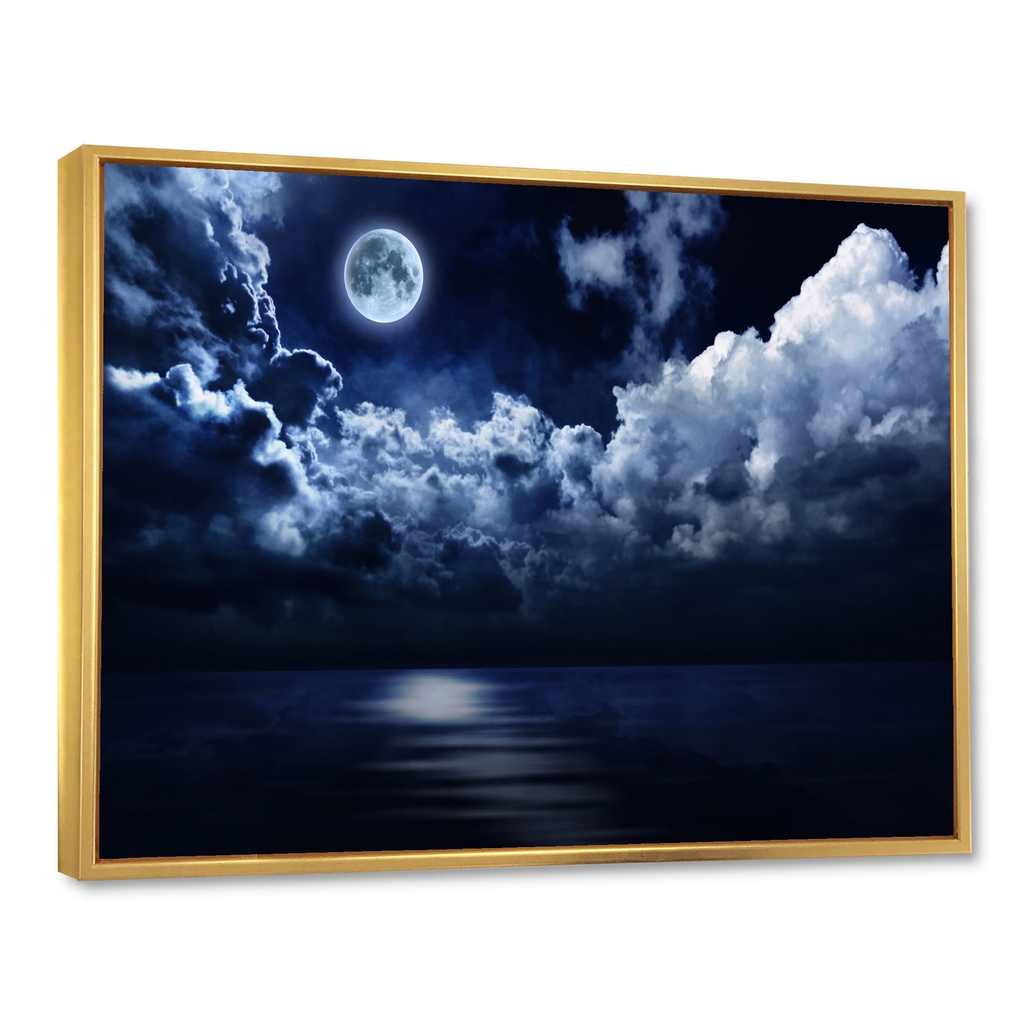 Designart 'Full Moon Night in Cloudy Sky' Modern Framed Canvas Wall Art Print