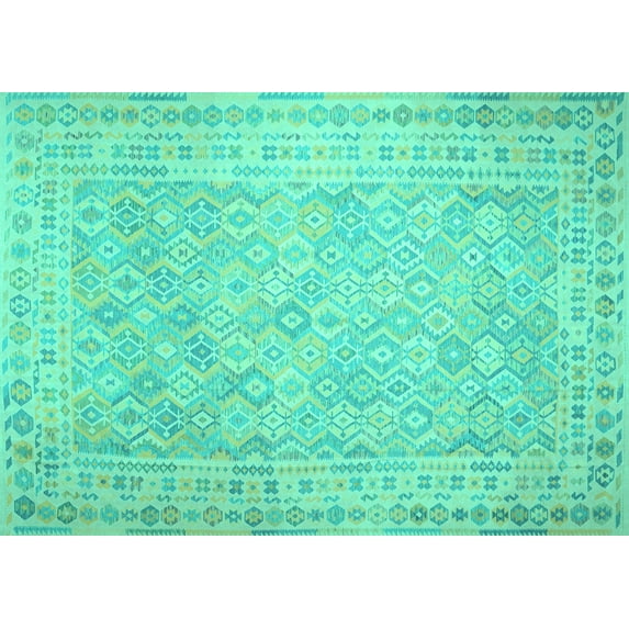 Ahgly Company Indoor Rectangle Southwestern Turquoise Blue Country Area Rugs, 7' x 10'