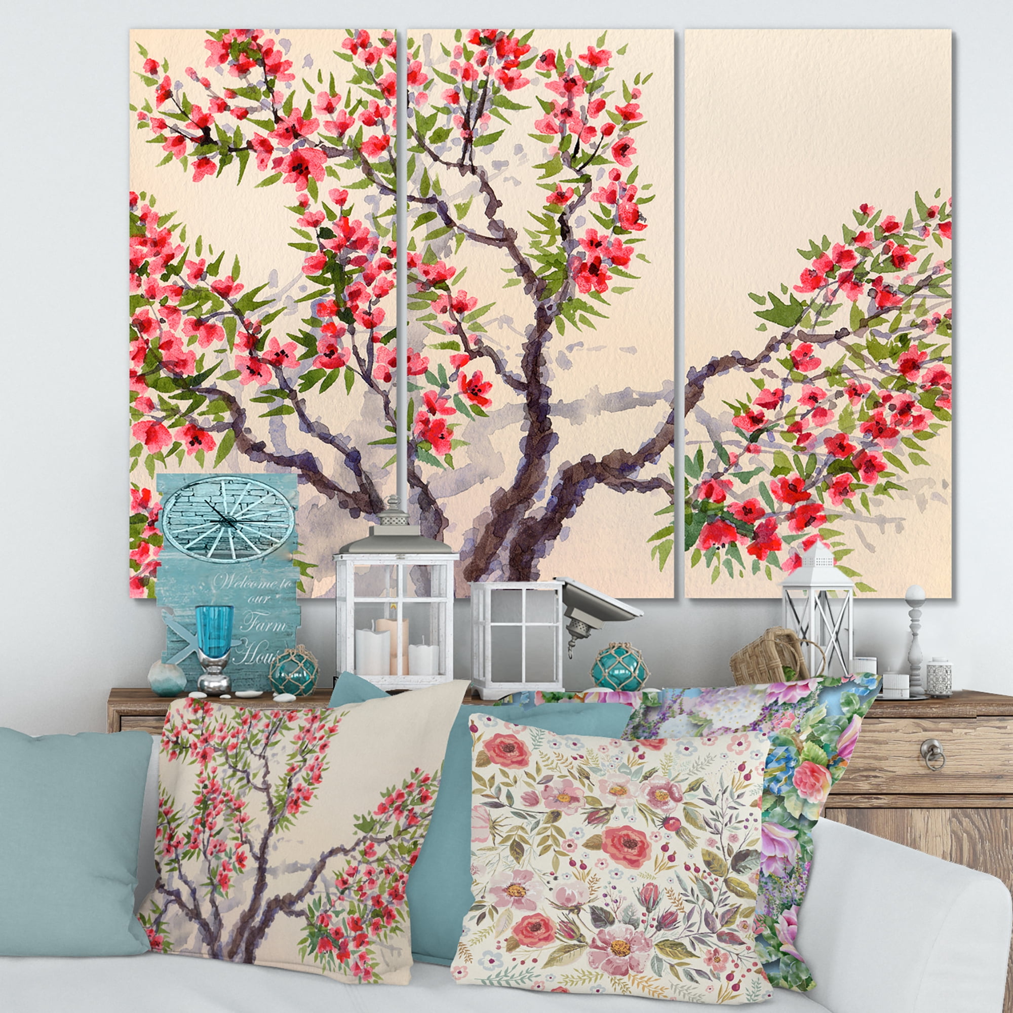 Designart ' The Blossoming Tree With Red Flowers I ' Traditional Canvas Wall Art Print