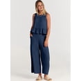 thumbnail image 5 of Women'S Pants Sets 2 Piece Outfits Sleeveless Round Neck Tank Tops Elastic Waist Wide Leg Navy Blue XL, 5 of 9