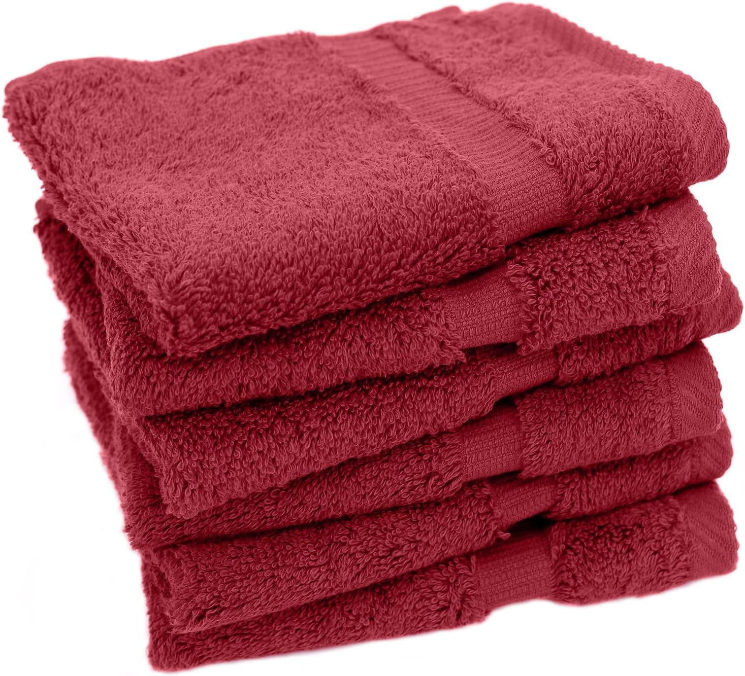 Luxury Hotel &  Collection, 100% Turkish Cotton 700 GSM Cloth, for Body wash, Makeup Remover & Cleaning, Baby, face, Dobby Border Soft washcloths Towel Set 13" X 13", Cranberry, Set of 6