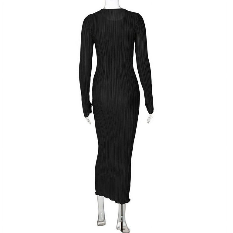 Olyvenn Womens Knitted Ankle Length Sweater Dress Slim Fit Casual Twist Knit  Loose Smocked Long Sleeve Prom Dress Trendy Fashion Winter Slip Classic  Solid House Dress Boat Neck Blouse Black 8 -