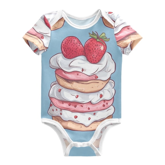 Strawberry Cakes with Cream Cute Pure Cotton Bodysuit Short Sleeve Pajamas One-Piece Romper Unisex 3 Months
