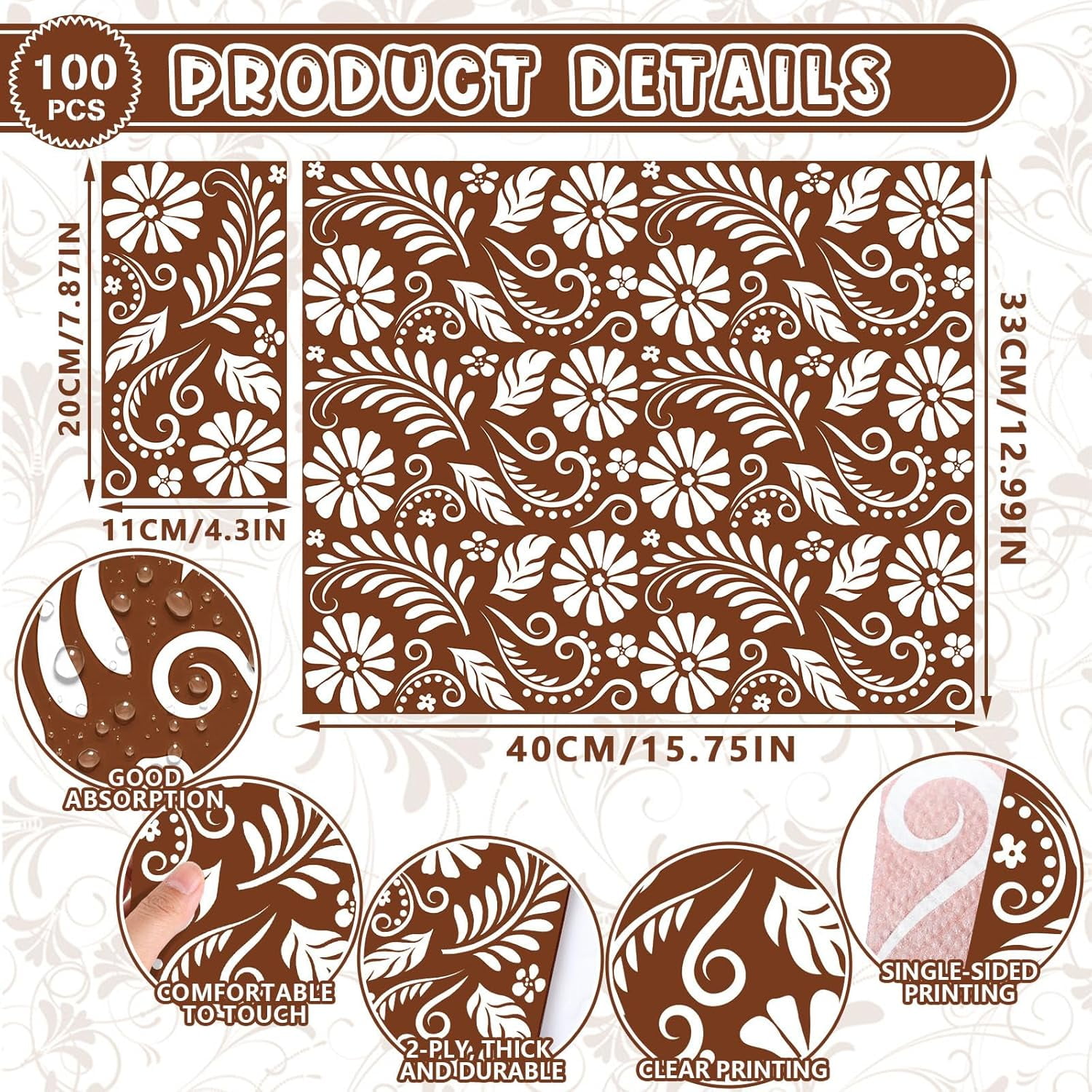 100 Pcs Cielito Lindo Party Napkins Disposable Mexican Guest Napkins Talavera Platos De Barro Decorative Napkin Brown Paper Hand Towels for Christmas Mexican Kitchen Party Wedding Birthday
