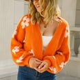 thumbnail image 4 of SWSMCLT Women's V Neck Knit Crop Sweater Bishop Long Sleeve Warm Fashion Cozy Slouchy Short Open Front Cardigan Soft Floral Winter Fluffy Orange Medium, 4 of 4