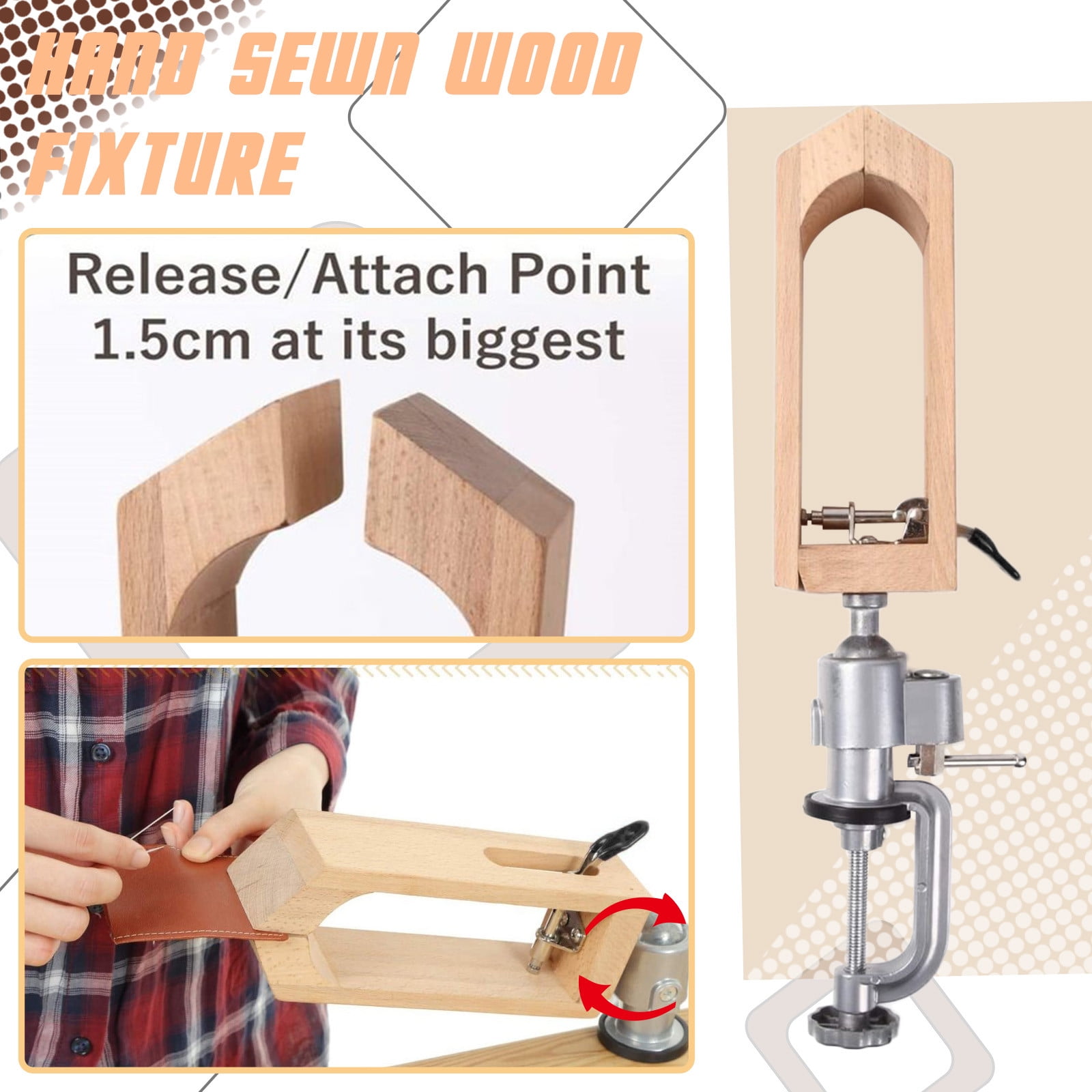 FNGZ Ler Clip Clearance Clip Stitching Angle Rotating Leather Universal Goods Pony，Handmade 360 Wooden Rotation Hand-sewn High-end Tools & Home Improvement Yellow