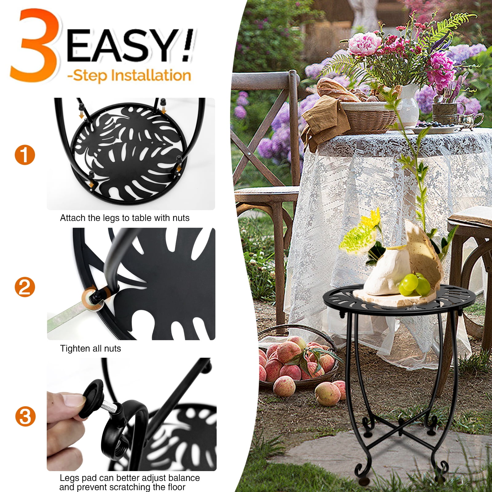 KABB Round Iron End Table, Black (1 Piece)
