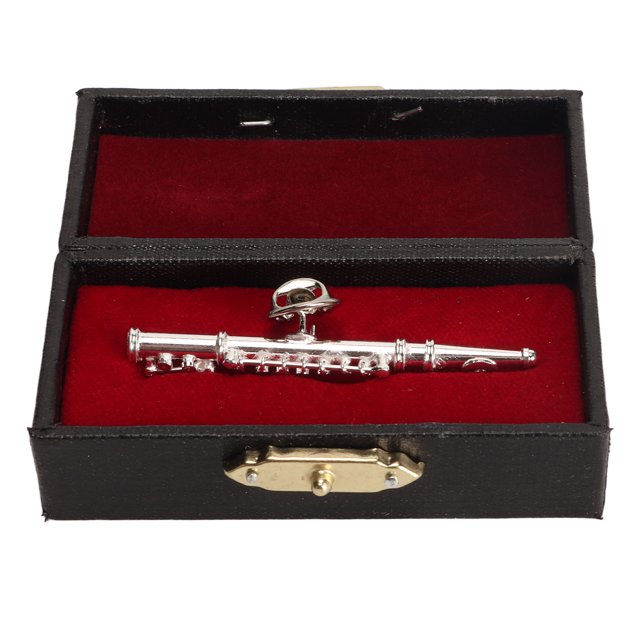 Broche de flauta de plata, instrumento musical en miniatura, broche de solapa con caja de instrumentos forrada de terciopelo rojo