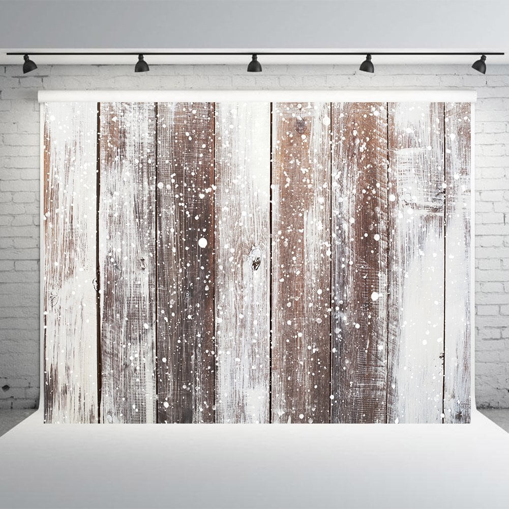 Christmas Photo Backdrop 7x5ft Vinyl Wooden Planks Background for Photography White Snow Backdrop Winter Party Decoration