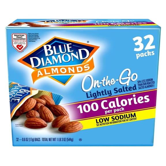 Blue Diamond Almonds Lightly Salted, Low Sodium, 100 Calorie Packs, 32 Count