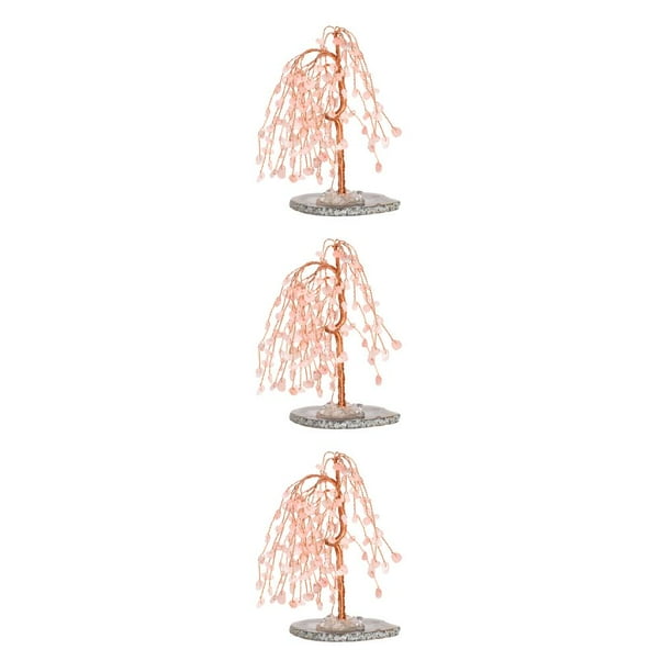 Cateissary Adorno de escritorio del árbol de la riqueza - Buena fortuna y deseos para el hogar Símbolo de la suerte Piedra preciosa Borde Rosa Type1 NO1