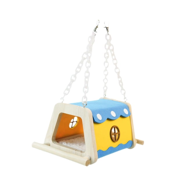 Casa de nido de pájaros escondite escondite el cobertizo decorable cabaña loro cama para dormir para periquitos cacatúas pequeños animales Amarillo Azul