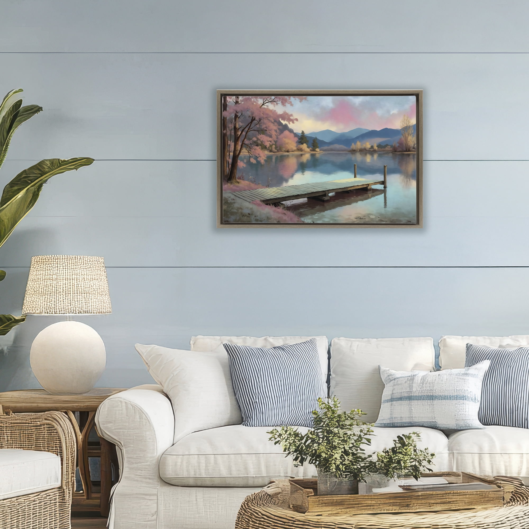 Stupell Industries Pink Dock at Sunset Brown Framed Floater Canvas Wall Art, design by Creative Studio