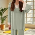 thumbnail image 4 of SMihono Women's Pajama Sets Long Sleeve Casual 2 Piece Pjs Soft Lounge Sets Lace V Neck Sleepwear Loose Fit Comfy Pajama Green Free Size, 4 of 4