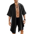 thumbnail image 1 of COOFANDY Men's Ruffle Shawl Collar Lightweight Cardigan Long Kimono Jackets Open Front Drape Cape Coat, Typeb-black, X-Large, 1 of 6
