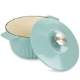 thumbnail image 3 of Martha Stewart Everyday Enameled Cast Iron 3 Quart Embossed Stripe Dutch Oven with Lid in Turquoise, 3 of 7