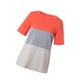 thumbnail image 3 of Camiseta de mujer Blusa de cuello redondo de manga corta con bloque de color, rojo colorido, L AweSitey AP002555-58, 3 of 7