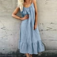 thumbnail image 5 of Kaemgyyd Sundresses for Women Cotton Linen Scoop Neck Ruffle Hem Midi Dresses Spaghetti Strap Flowy Cami Dresses for Beach, 5 of 7
