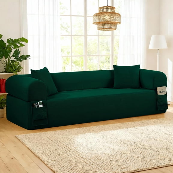 CKEASEAN 83'' Corduroy Boneless Couch with Side Pocket, 3-Seater Floor Sofa with Throw Pillows, No Assembly Required, Memory Foam Small Cloud Couches for Office/Apartment/Living Room