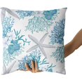 thumbnail image 3 of Nautical Coastal Throw Pillow Covers 18"x18" Set of 2 Beach Theme Blue Seashell Coral Starfish Pillow Cover Cotton Summer Couch Pillow Cases Outdoor Sofa Cushion Cover Modern Decor for Bed Living Room, 3 of 6