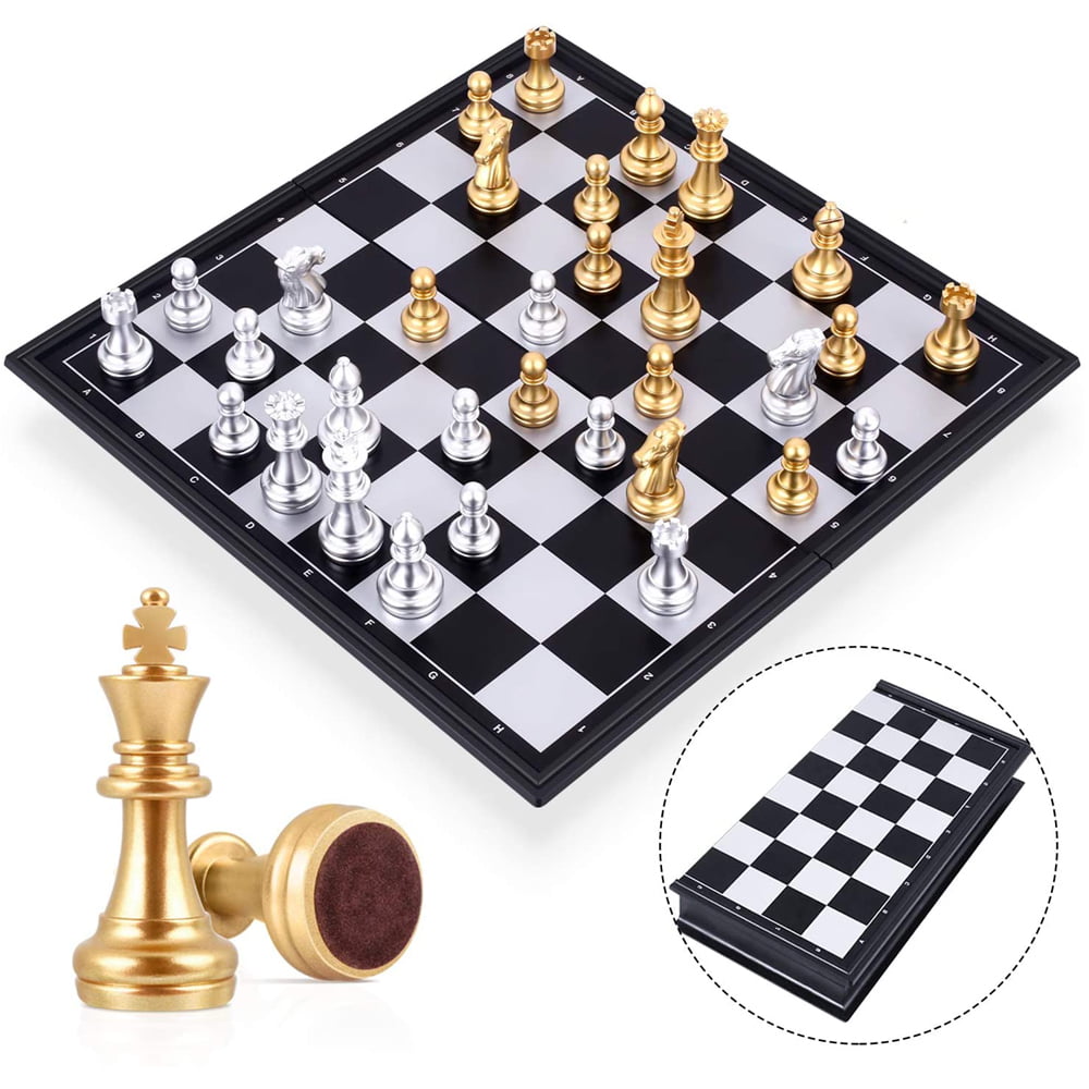 Chess 8-inch foldable chessboard magnetic golden and silver color chess pieces 