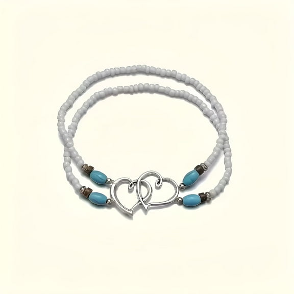 DESIGNICE Ankle Bracelets for Women Waterproof Anklet Elastic Heart Anklet Stretchy Ankle Bracelets Colorful Beaded Anklets Boho Ankle Bracelets Silver Beach Anklet Jewelry