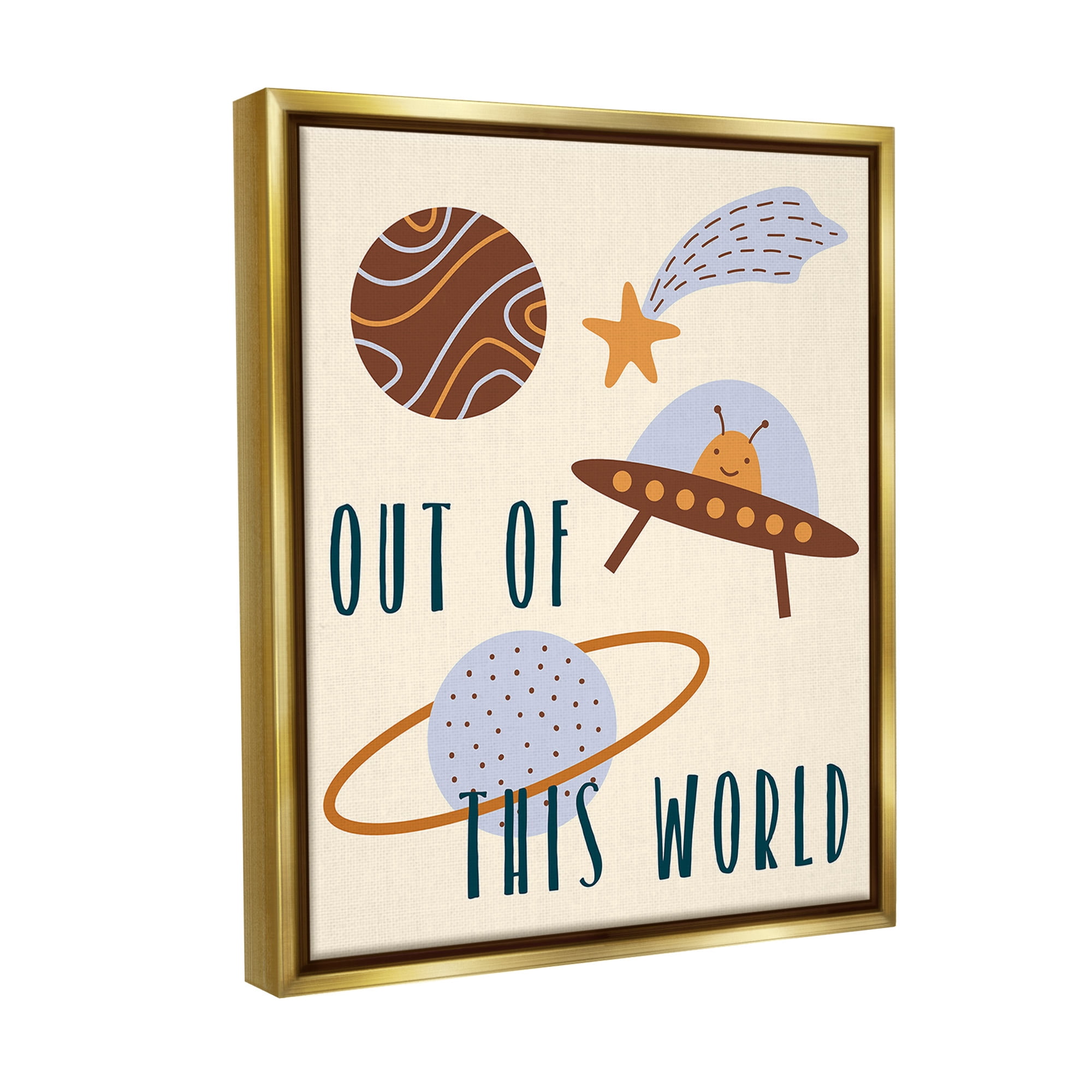 Stupell Industries Out Of This World Alien Fairy Tales & Fantasy Painting Gold Floater Framed Canvas Art Print Wall Art, 25 x 31
