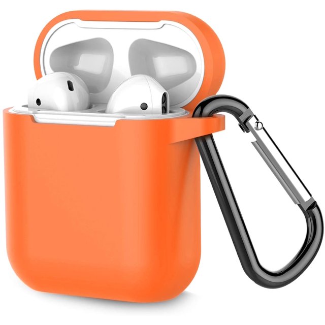Coffea Protective Silicone Case with Keychain for AirPods 1 & 2 (Front LED Not Visible) (Vibrant Orange)