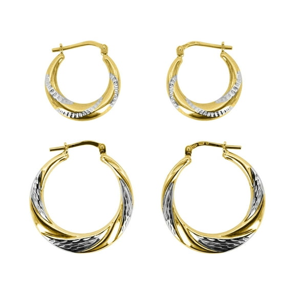 Brilliance Fine Jewellery 14K Gold Plated Sterling Silver and Diamond Cut Swirl Hoops Earrings Set