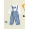 thumbnail image 3 of Suealasg Baby Boys Gentleman Suits Outfits 3 6 12 18 24 Months Infant Boy Long Sleeve Rompers with Bow Tie and Suspender Pants Set Toddler Boys Fall Formal Wear Clothes, 3 of 7