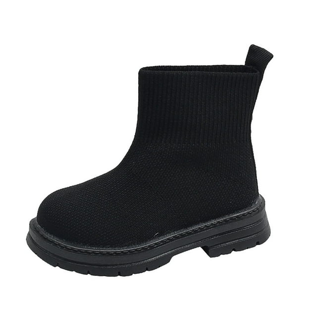 Fall Girls' Solid Color Flying Knitting Sports High-Top Shoes, Fashion Boots, Girls' Low Boots