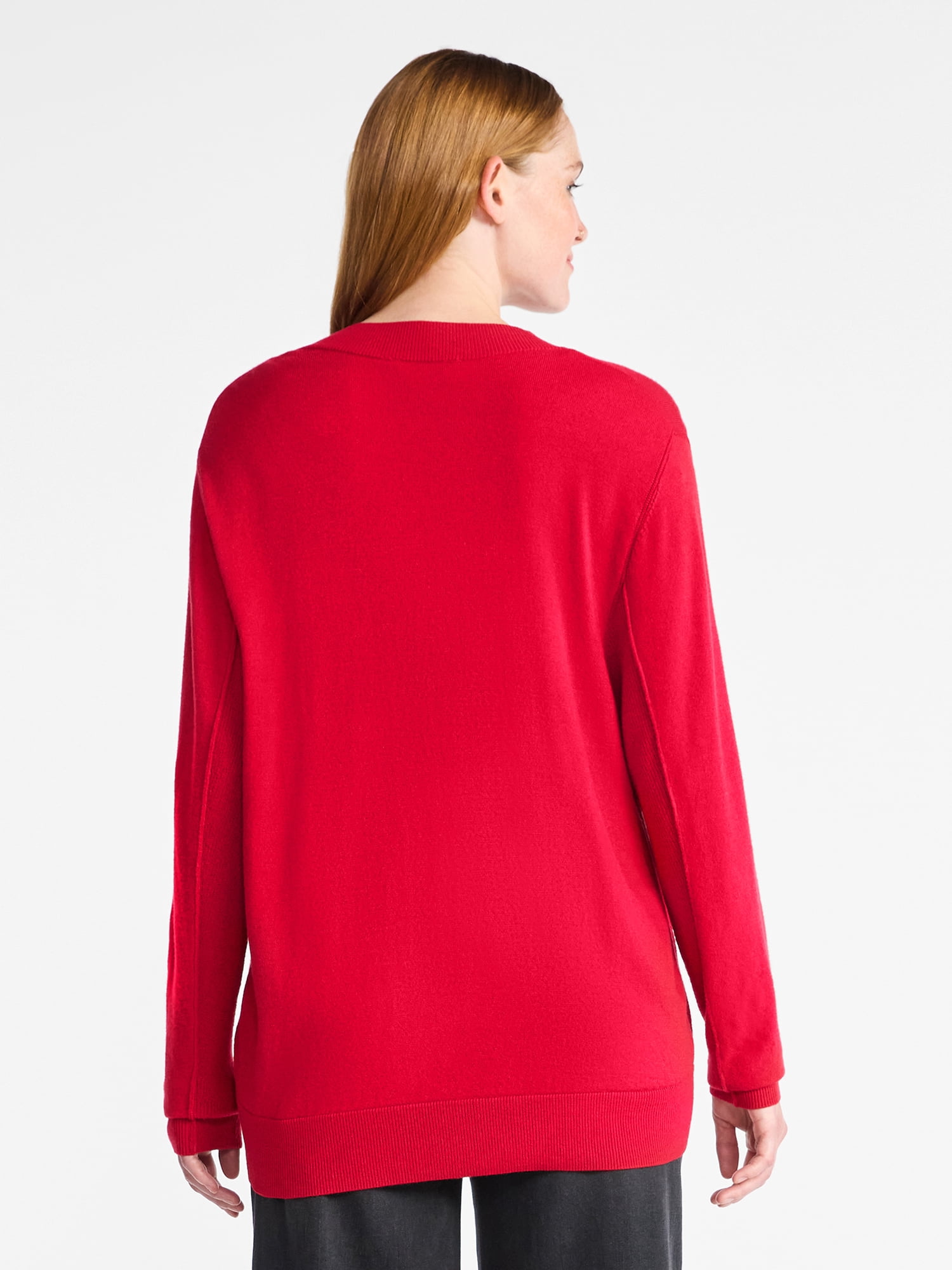 Time and Tru Women's Ribbed Panel V-Neck Sweater with Long Sleeves, Midweight, Sizes XS-XXXL