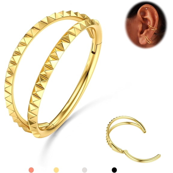 Triple/Double Hoop Nose Ring - 316L Stainless Steel Septum Clicker 16G/18G/20G CZ Conch Piercing Jewelry Septum Clicker Rings Cartilage Earring Helix Rook Tragus Gold/Black/Silver/Rose Gold