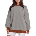 thumbnail image 2 of Timegard Chandail en Molleton pour Femmes Col Rond Manches Longues Pull à Blocs de Couleur Automne Décontracté Confortable avec Poches, 2 of 4