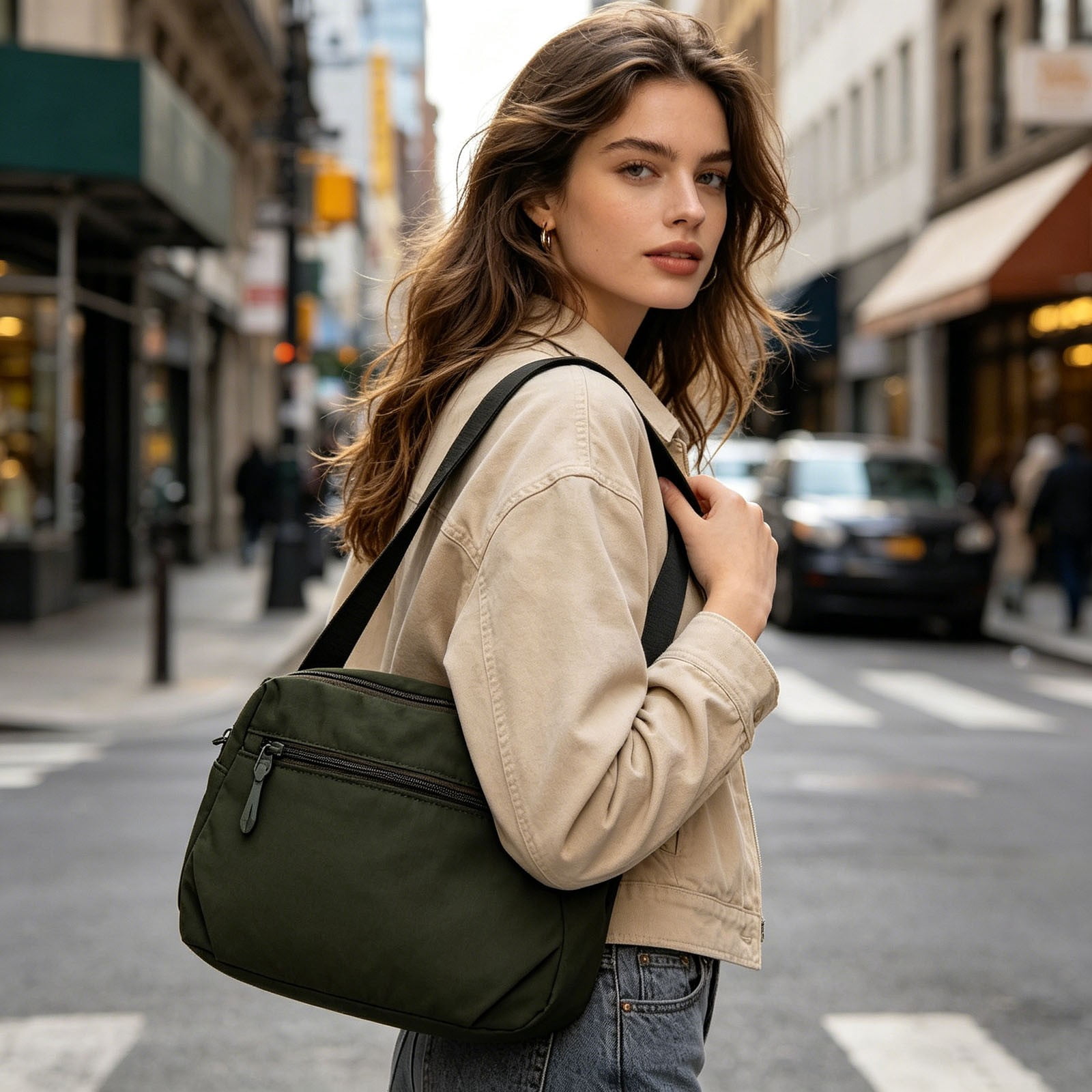 crossbody bags for travel ladies 14-Inch Women’s Genuine Leather Satchel – Stylish Shoulder Bag, Ladies’ Tote & Purse such as keys Wide 3 zipper Leather Crossbody