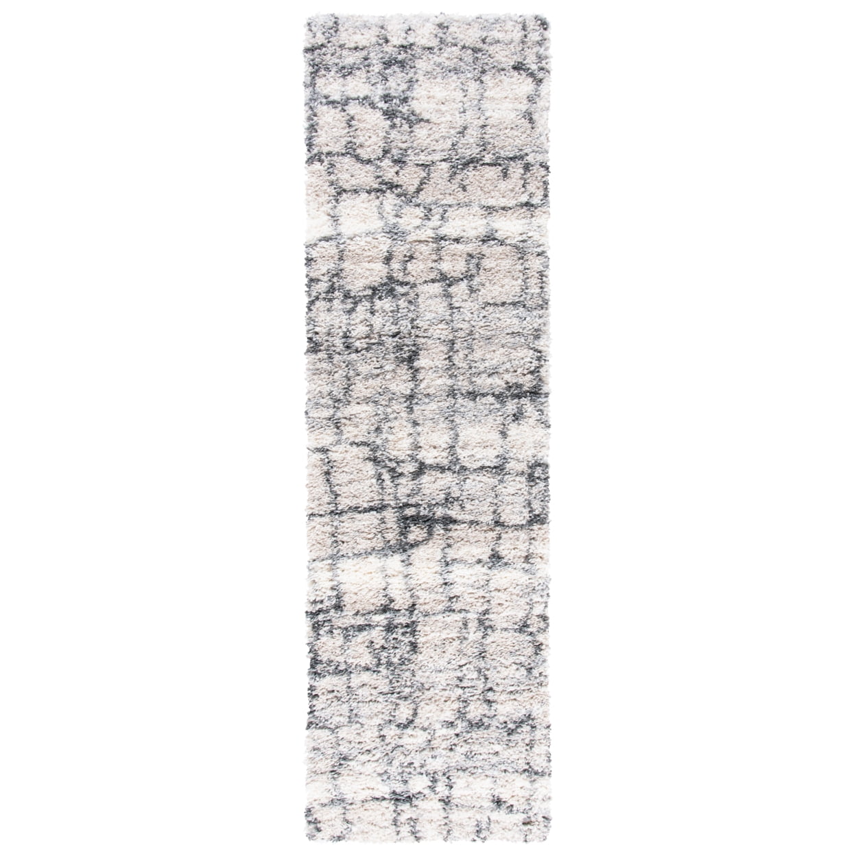 SAFAVIEH Fontana Daphne Block Shag Area Rug, Ivory/Grey, 11' x 15'
