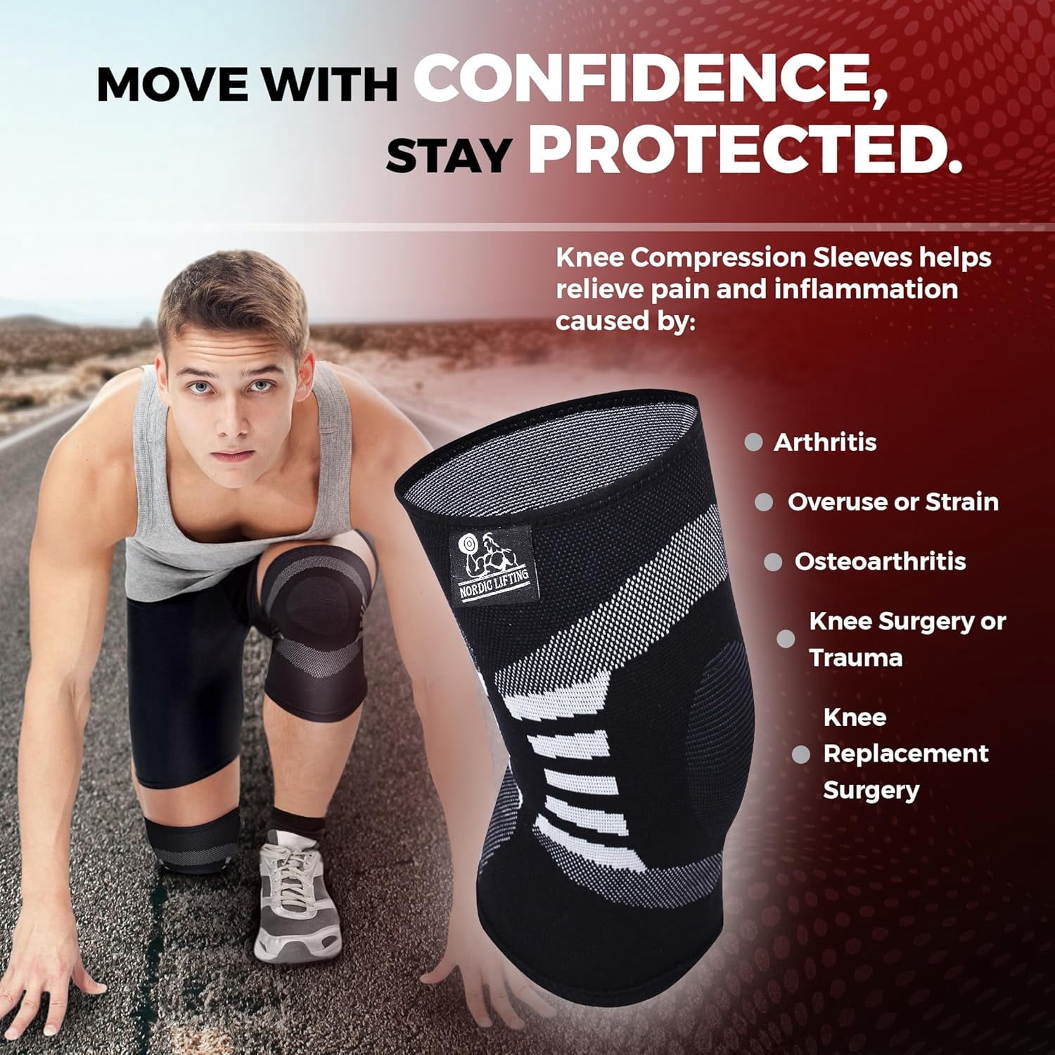 Nordic Lifting Knee Brace Sleeve Support for Men and Women Knee Compression for Arthritis Pain Relief - (Large Grey)