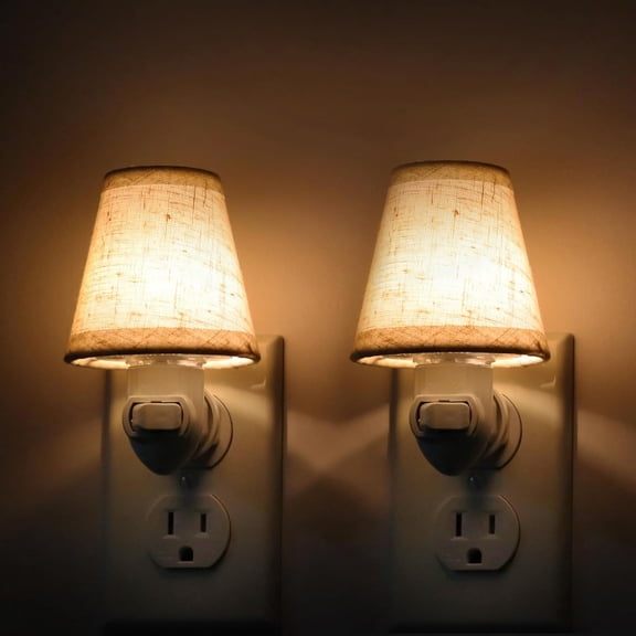 Vinta Plug in Night Light with Switch, 2-Pack 0.5W LED Night Lights Plug into Wall Socket, Soft Warm Baby Nursery Nightlight with Linen Fabric Lamp Shade for Adult Kids Room Bathroom Hallway
