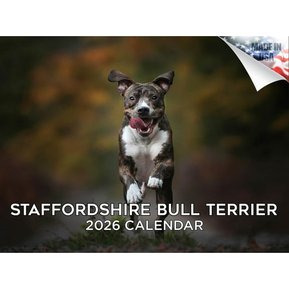 2025 2026 Pitbull Calendar - Staffordshire Bull Terrier Dog Breed Monthly Wall Calendar - 12 x 18 Open - Thick No-Bleed Paper - Giftable - Academic Teacher's Planner Calendar Organizing & Planning