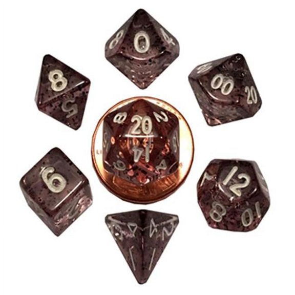 7 Count Mini Dice Poly Set Ethereal Black with White Numbers, 10 mm